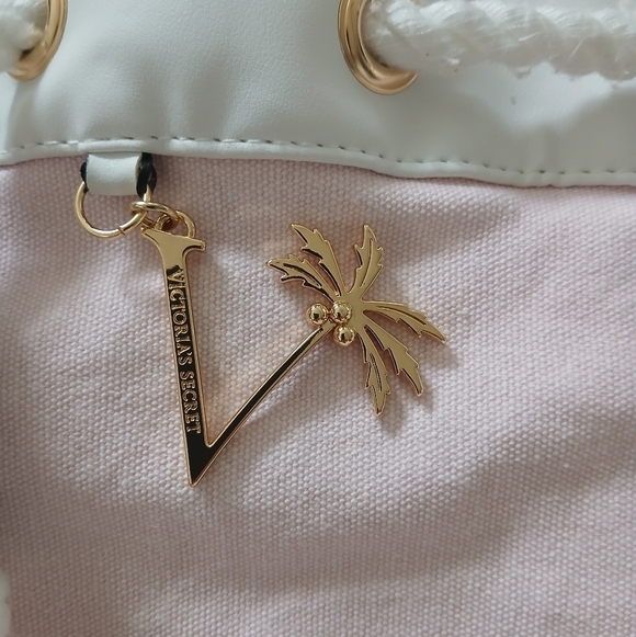 Victoria Secret Pink Striped Cinch Drawstring Tote Backpack - Picture 4 of 8